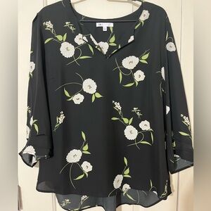 DR2 Black Blouse with White Floral Design